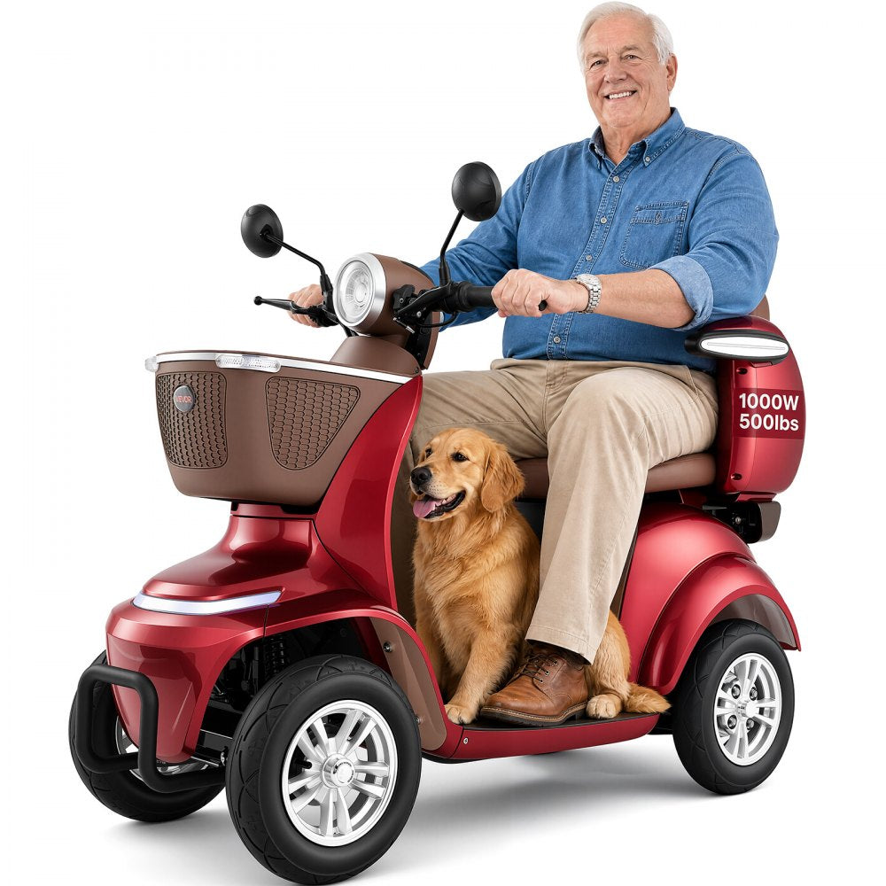 VEVOR Heavy Duty 4-Wheel Mobility Scooters for Seniors & Adults, 500lbs Capacity, 21.5 Miles 3-Speed Long Range, 1000W