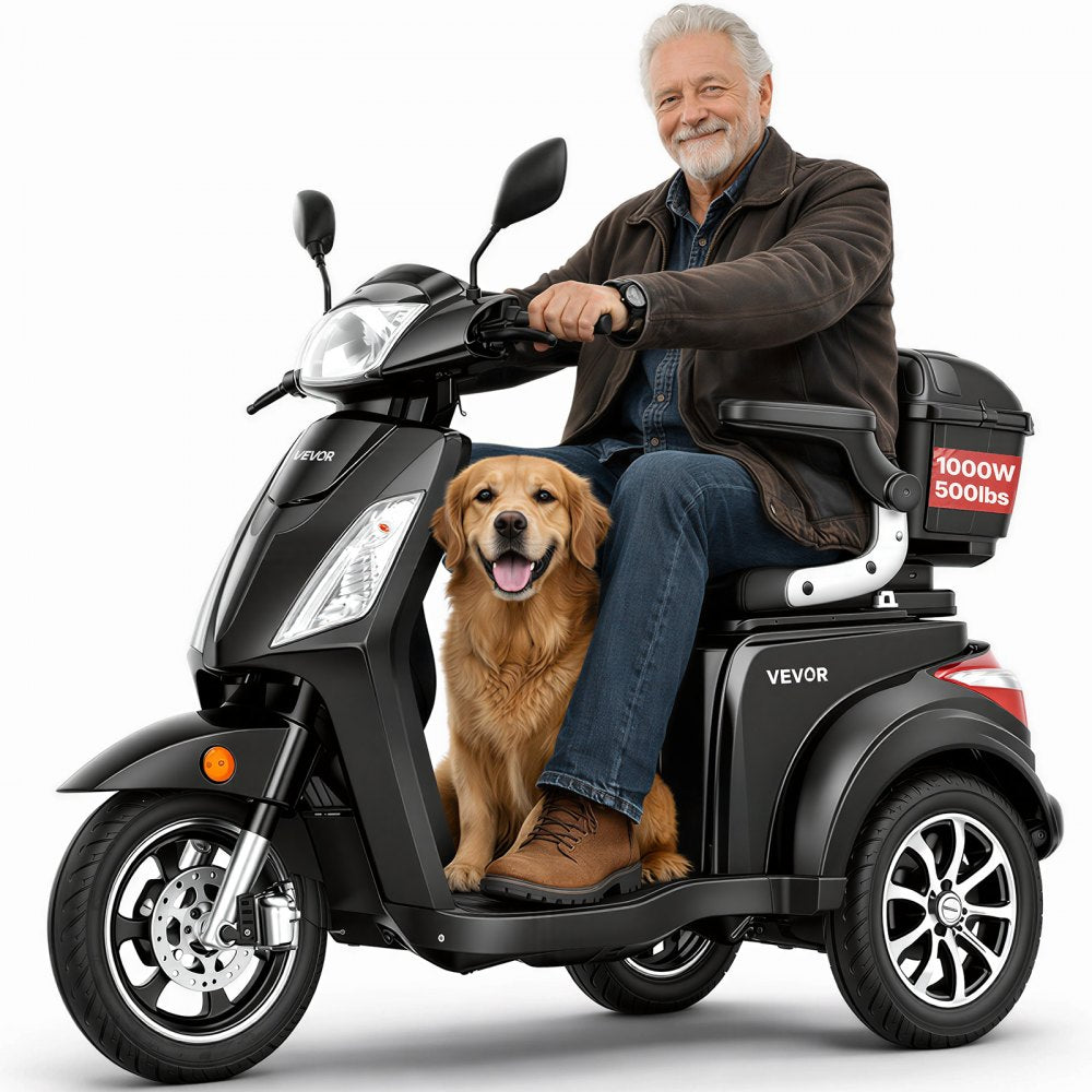 VEVOR Heavy Duty 3-Wheel Mobility Scooters for Seniors & Adults, 500lbs Capacity, 21.5 Miles 3-Speed Long Range, 1000W