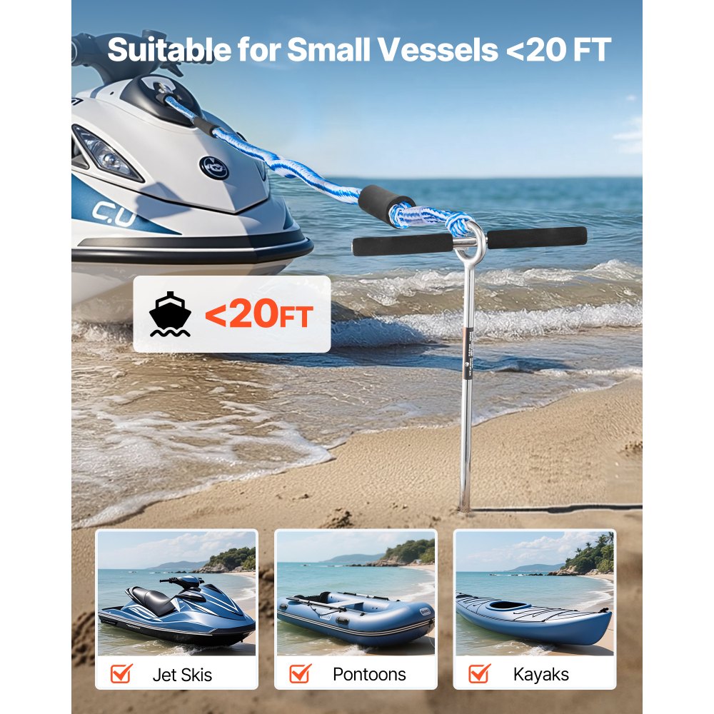 VEVOR Sand Anchor, 18 in Stainless Steel Beach Anchor, Screw in Sand Boat Anchors with Spiral Blade, Shallow Water Boat