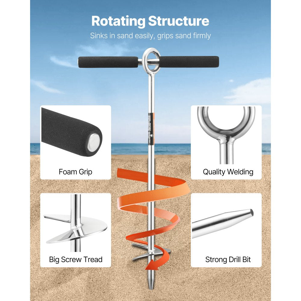 VEVOR Sand Anchor, 18 in Stainless Steel Beach Anchor, Screw in Sand Boat Anchors with Spiral Blade, Shallow Water Boat