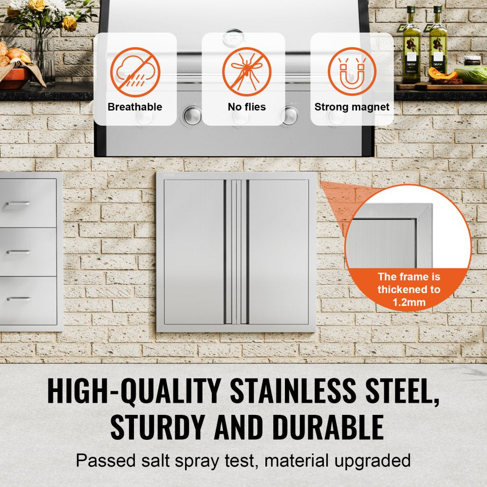VEVOR BBQ Access Door, 24W x 24H Inch Double Outdoor Kitchen Door, Stainless Steel Flush Mount Door, Wall Vertical Door