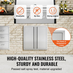 VEVOR BBQ Access Door, 24W x 24H Inch Double Outdoor Kitchen Door, Stainless Steel Flush Mount Door, Wall Vertical Door