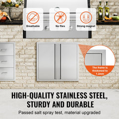 VEVOR BBQ Access Door, 26W x 24H Inch Double Outdoor Kitchen Door, Stainless Steel Flush Mount Door, Wall Vertical Door