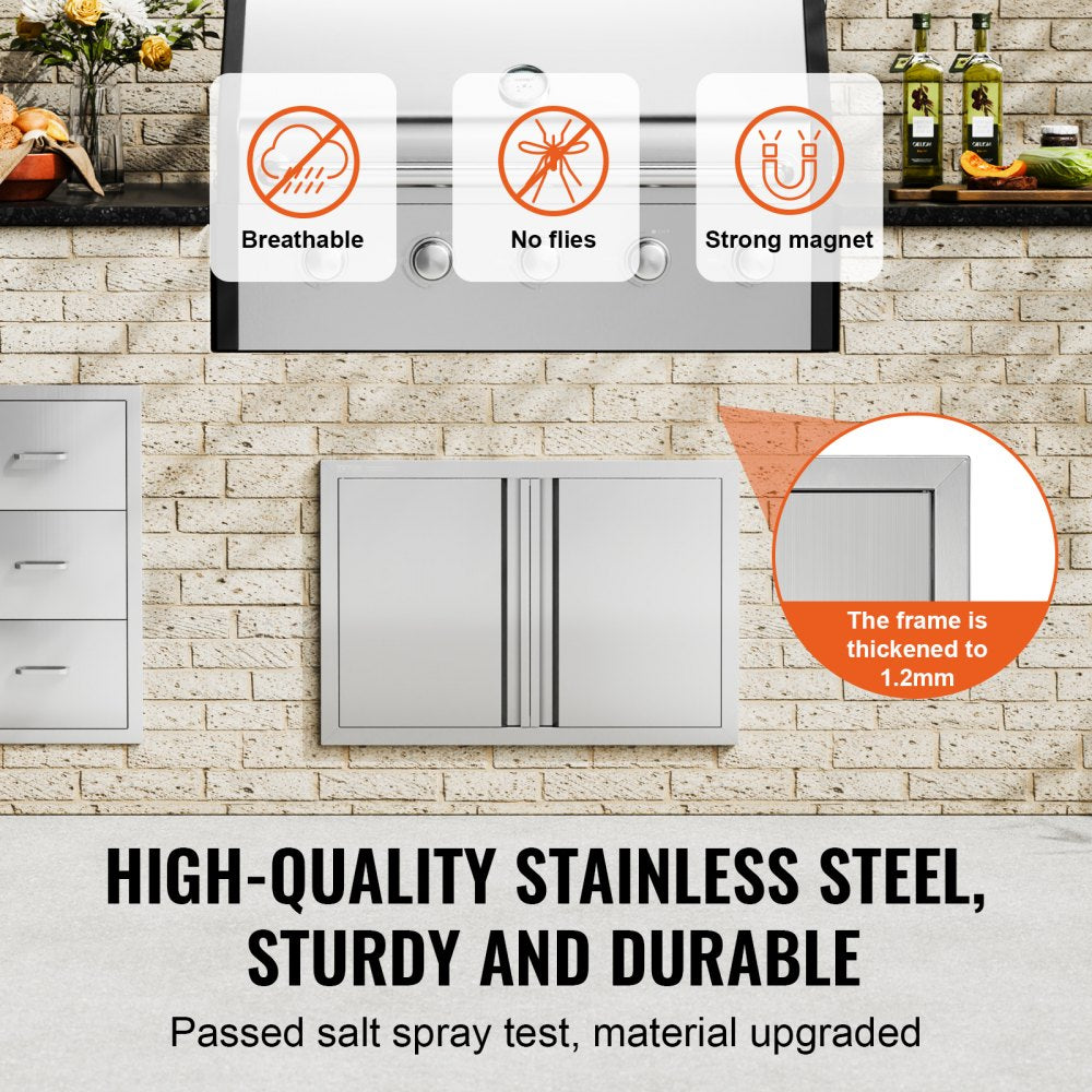 VEVOR BBQ Access Door, 28W x 19H Inch Double Outdoor Kitchen Door, Stainless Steel Flush Mount Door, Wall Vertical Door