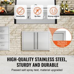 VEVOR BBQ Access Door, 28W x 19H Inch Double Outdoor Kitchen Door, Stainless Steel Flush Mount Door, Wall Vertical Door