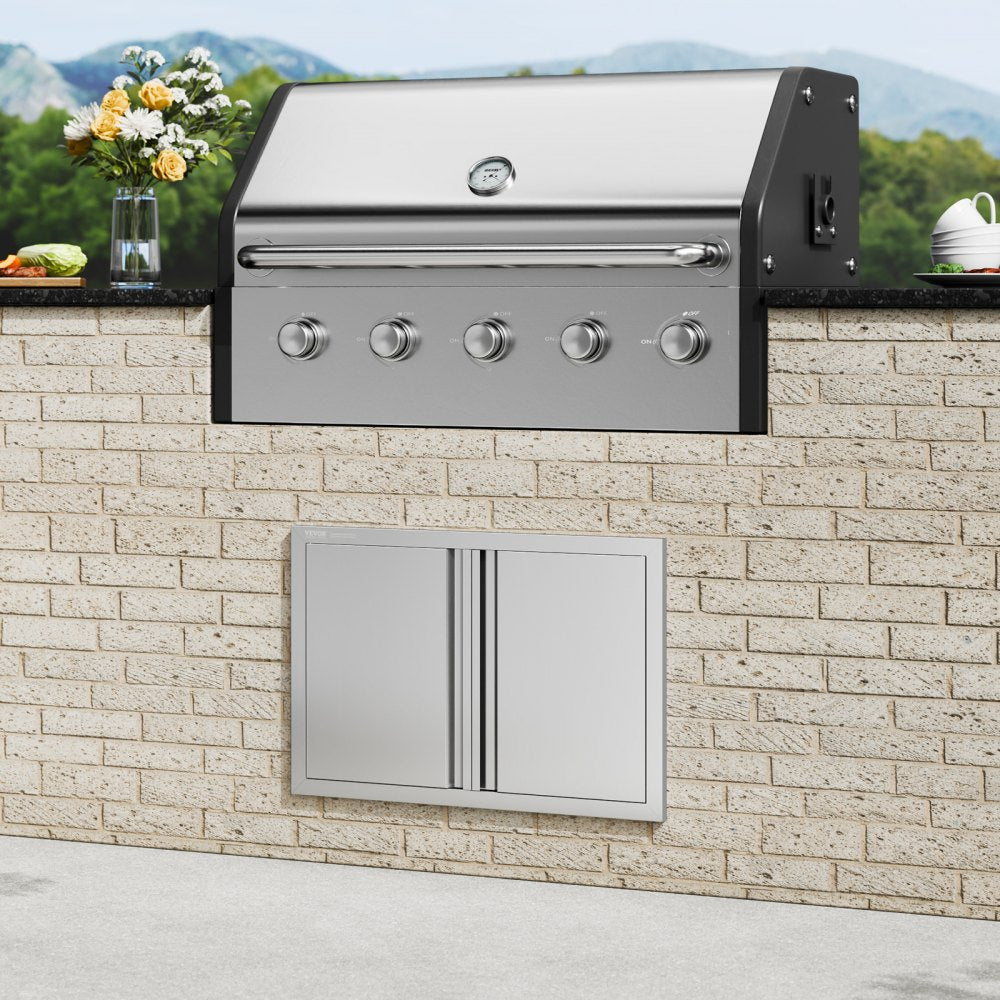 VEVOR BBQ Access Door, 28W x 19H Inch Double Outdoor Kitchen Door, Stainless Steel Flush Mount Door, Wall Vertical Door