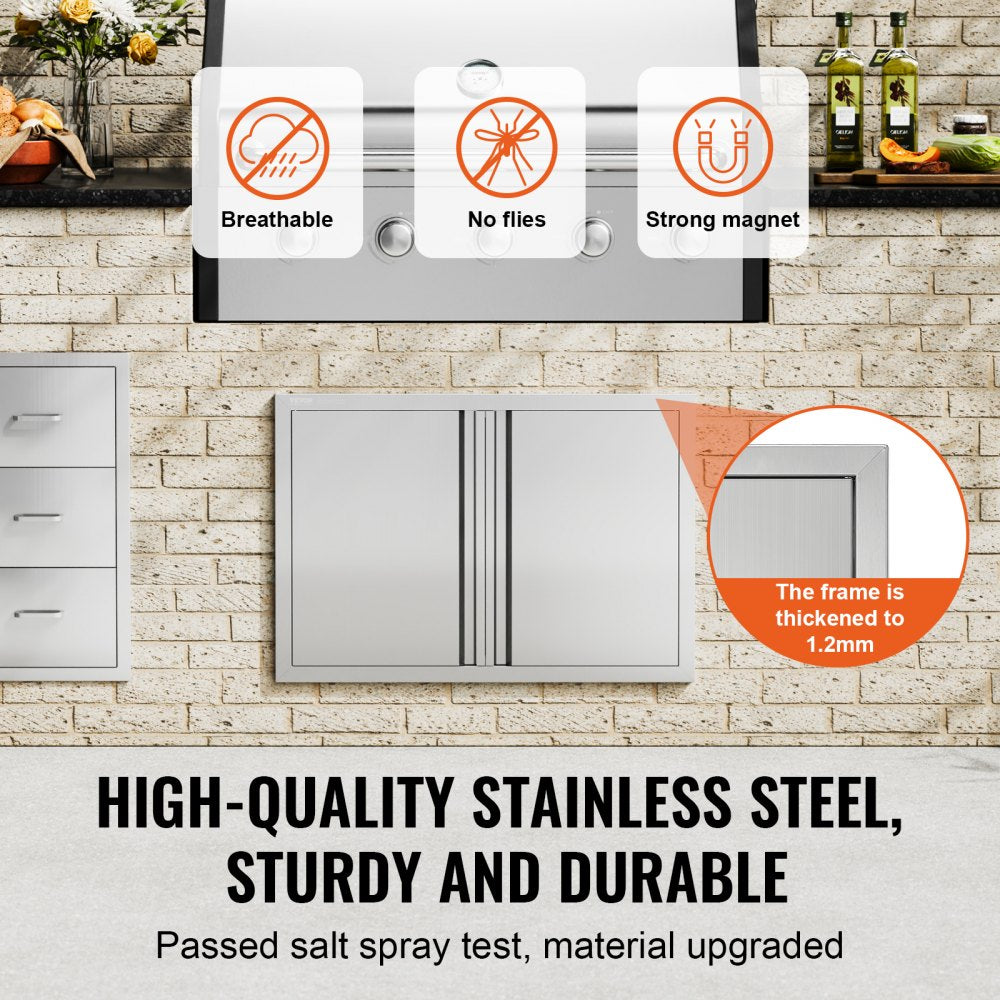 VEVOR BBQ Access Door, 30W x 21H Inch Double Outdoor Kitchen Door, Stainless Steel Flush Mount Door, Wall Vertical Door