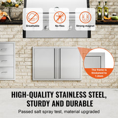 VEVOR BBQ Access Door, 30W x 21H Inch Double Outdoor Kitchen Door, Stainless Steel Flush Mount Door, Wall Vertical Door