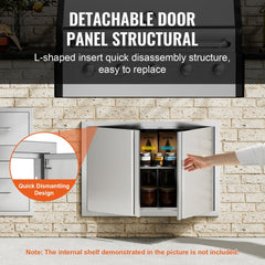 VEVOR BBQ Access Door, 30W x 21H Inch Double Outdoor Kitchen Door, Stainless Steel Flush Mount Door, Wall Vertical Door