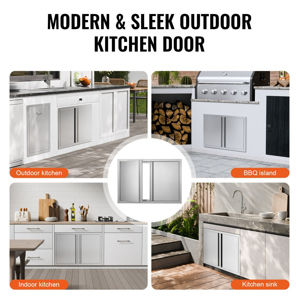 VEVOR BBQ Access Door, 30W x 21H Inch Double Outdoor Kitchen Door, Stainless Steel Flush Mount Door, Wall Vertical Door