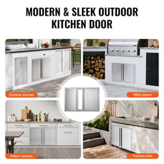 VEVOR BBQ Access Door, 30W x 21H Inch Double Outdoor Kitchen Door, Stainless Steel Flush Mount Door, Wall Vertical Door