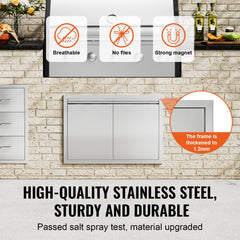 VEVOR BBQ Access Door, 30W x 21H Inch Double Outdoor Kitchen Door, Stainless Steel Flush Mount Door, Wall Vertical Door