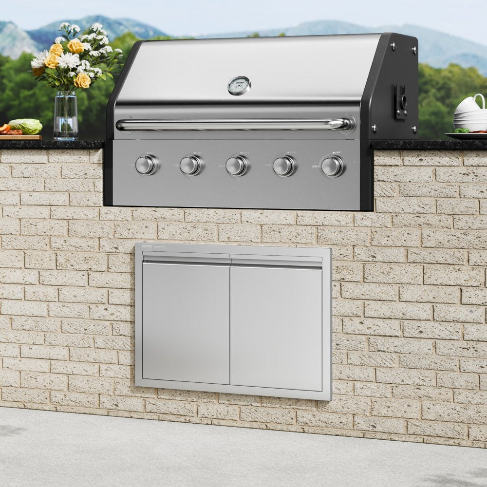 VEVOR BBQ Access Door, 30W x 21H Inch Double Outdoor Kitchen Door, Stainless Steel Flush Mount Door, Wall Vertical Door