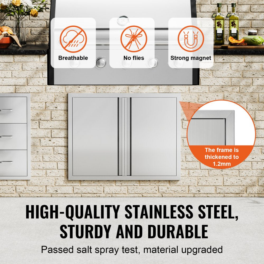 VEVOR BBQ Access Door, 31W x 24H Inch Double Outdoor Kitchen Door, Stainless Steel Flush Mount Door, Wall Vertical Door