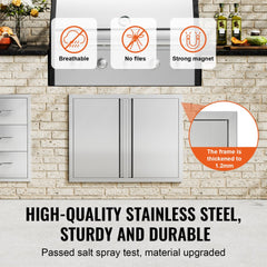 VEVOR BBQ Access Door, 31W x 24H Inch Double Outdoor Kitchen Door, Stainless Steel Flush Mount Door, Wall Vertical Door