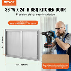VEVOR BBQ Access Door, 36W x 24H Inch Double Outdoor Kitchen Door, Stainless Steel Flush Mount Door, Wall Vertical Door