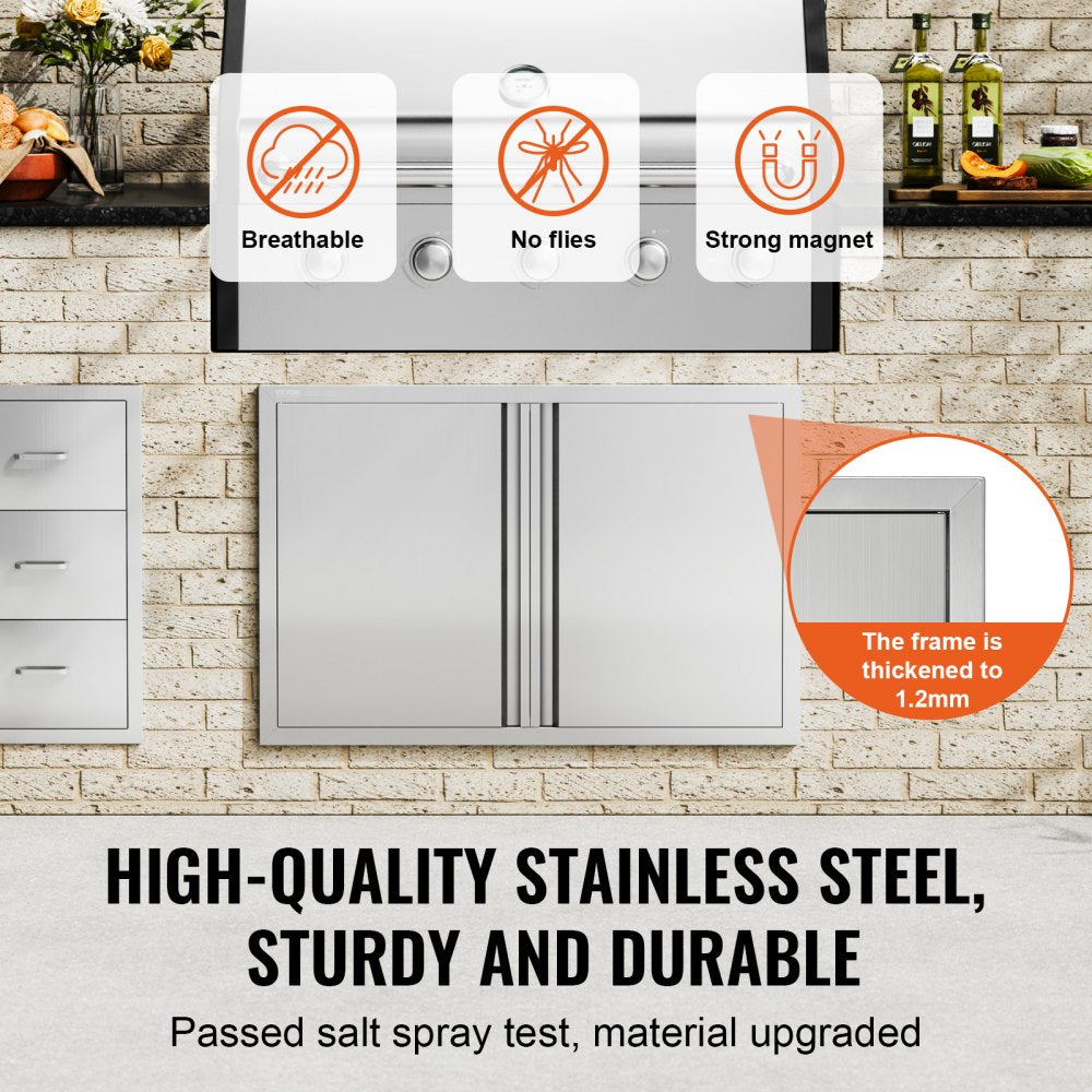 VEVOR BBQ Access Door, 36W x 24H Inch Double Outdoor Kitchen Door, Stainless Steel Flush Mount Door, Wall Vertical Door