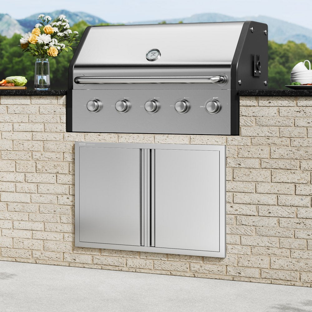 VEVOR BBQ Access Door, 36W x 24H Inch Double Outdoor Kitchen Door, Stainless Steel Flush Mount Door, Wall Vertical Door