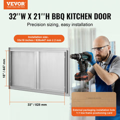 VEVOR BBQ Access Door, 36W x 21H Inch Double Outdoor Kitchen Door, Stainless Steel Flush Mount Door, Wall Vertical Door