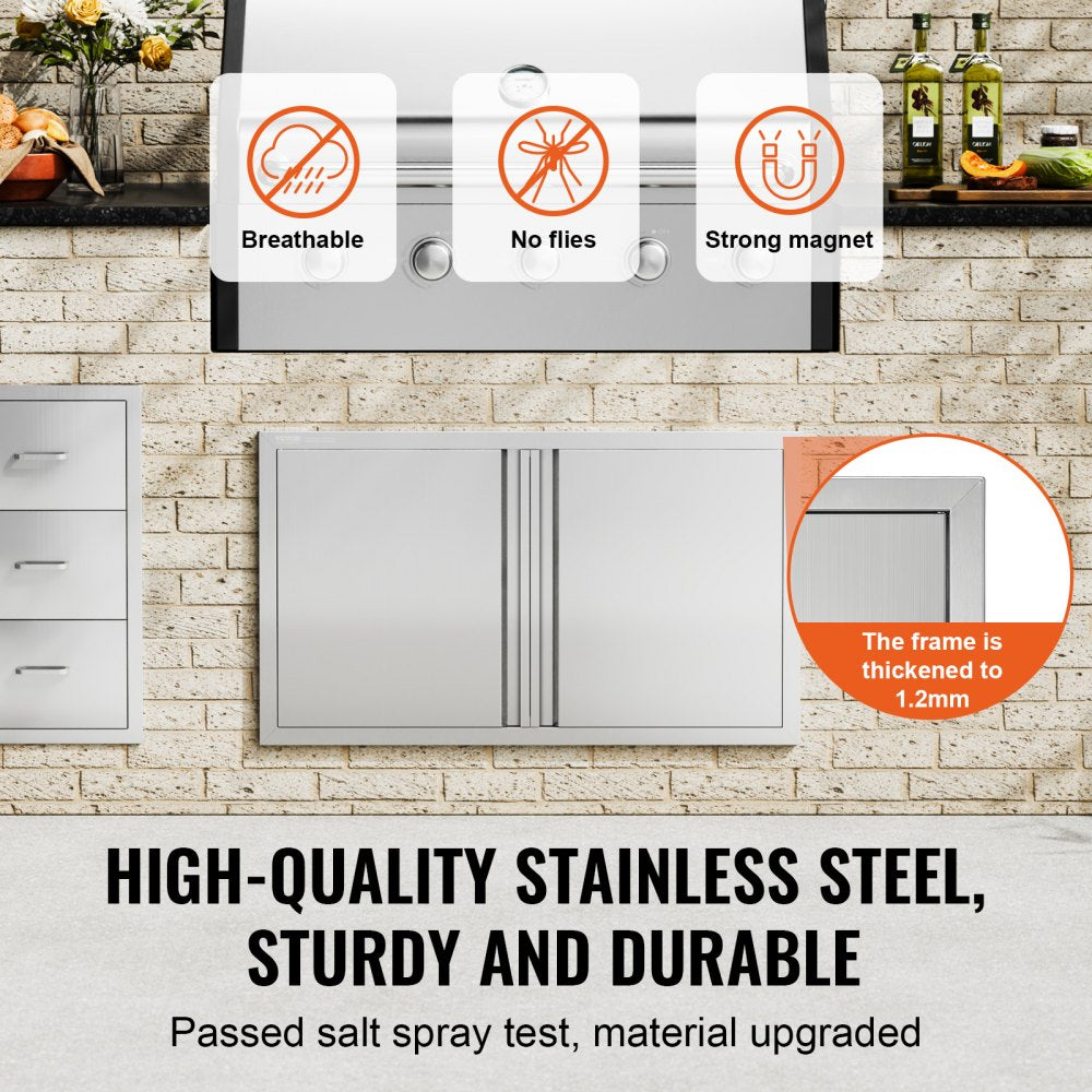 VEVOR BBQ Access Door, 36W x 21H Inch Double Outdoor Kitchen Door, Stainless Steel Flush Mount Door, Wall Vertical Door