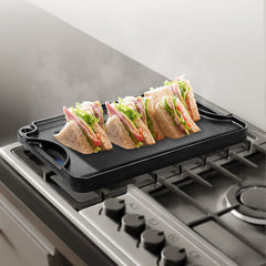 VEVOR Reversible Grill/Griddle, 14x8.5 inch Pre-Seasoned Cast Iron Griddle, Portable Rectangular Pan with Handle