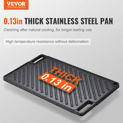 VEVOR Reversible Grill/Griddle, 9.7"x16.7" Pre-Seasoned Cast Iron Griddle, Rectangular Double Burner Griddle Pan