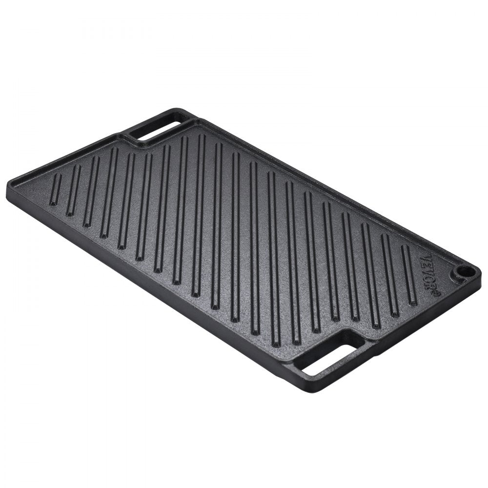 VEVOR Reversible Grill/Griddle, 9.7"x16.7" Pre-Seasoned Cast Iron Griddle, Rectangular Double Burner Griddle Pan