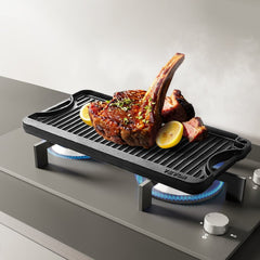 VEVOR Reversible Grill/Griddle, 20x10 inch Pre-Seasoned Cast Iron Griddle, Portable Rectangular Pan with Handle, Family