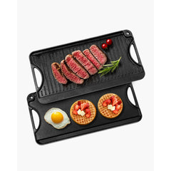 VEVOR Reversible Grill/Griddle, 20x10 inch Pre-Seasoned Cast Iron Griddle, Portable Rectangular Pan with Handle, Family