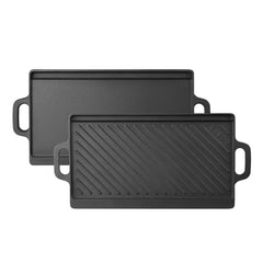 VEVOR Reversible Grill/Griddle 20x9 in Pre-Seasoned Cast Iron Pan Handle, for BBQ, Eggs, Pancakes, Burgers, Dual-Sided