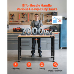 VEVOR Adjustable Workbench, 2000 lbs Capacity, 48 x 20-inch Heavy Duty Work Bench with 28.5-38.3 Inches Height