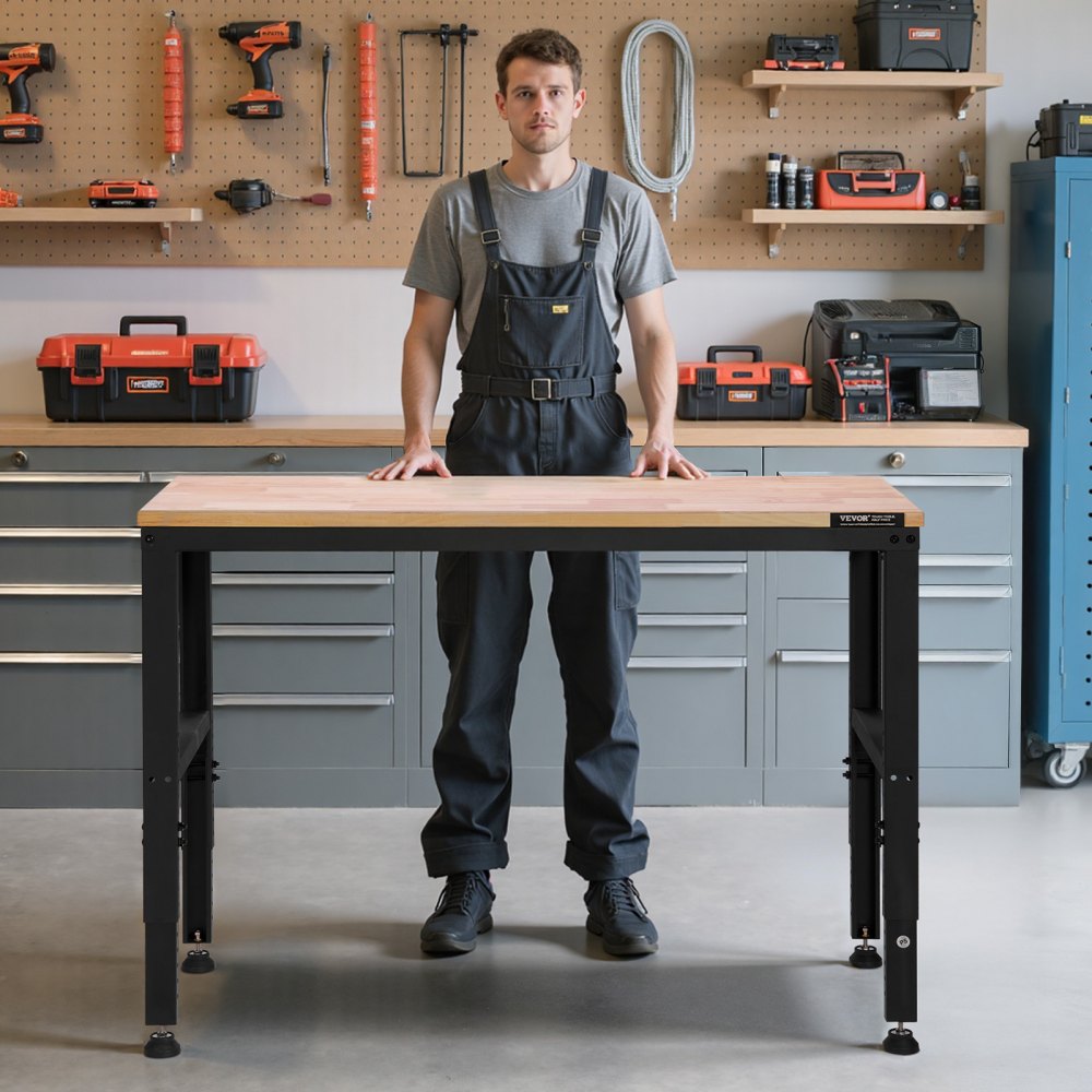 VEVOR Adjustable Workbench, 2000 lbs Capacity, 48 x 20-inch Heavy Duty Work Bench with 28.5-38.3 Inches Height