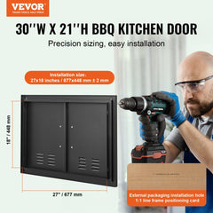VEVOR BBQ Access Door, 30W x 21H Inch Double Outdoor Kitchen Door, Cold Plate Flush Mount Door, Wall Vertical Door with