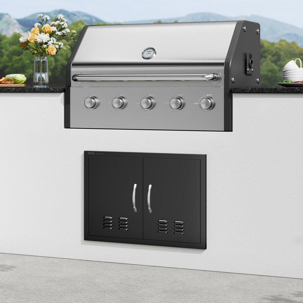 VEVOR BBQ Access Door, 30W x 21H Inch Double Outdoor Kitchen Door, Cold Plate Flush Mount Door, Wall Vertical Door with