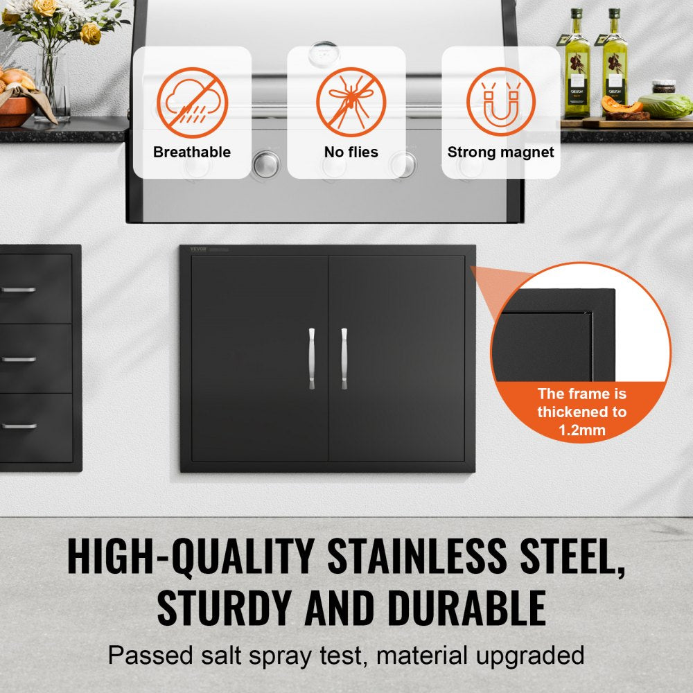 VEVOR BBQ Access Door, 31W x 24H Inch Double Outdoor Kitchen Door, Cold Plate Flush Mount Door, Wall Vertical Door with