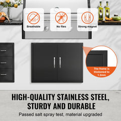 VEVOR BBQ Access Door, 31W x 24H Inch Double Outdoor Kitchen Door, Cold Plate Flush Mount Door, Wall Vertical Door with