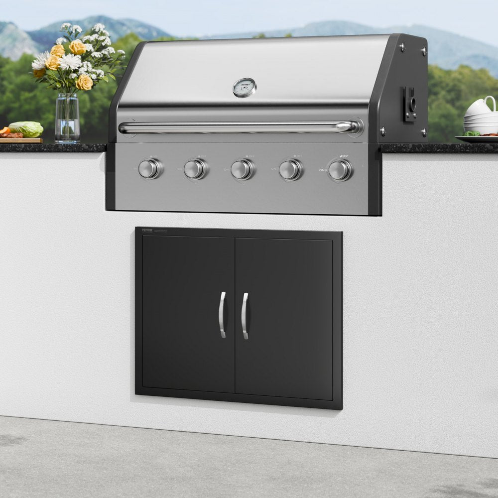VEVOR BBQ Access Door, 31W x 24H Inch Double Outdoor Kitchen Door, Cold Plate Flush Mount Door, Wall Vertical Door with