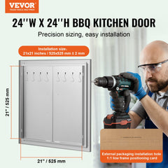 VEVOR BBQ Access Door, 24W x 24H Inch Double Outdoor Kitchen Door, Stainless Steel Flush Mount Door, Double Wall