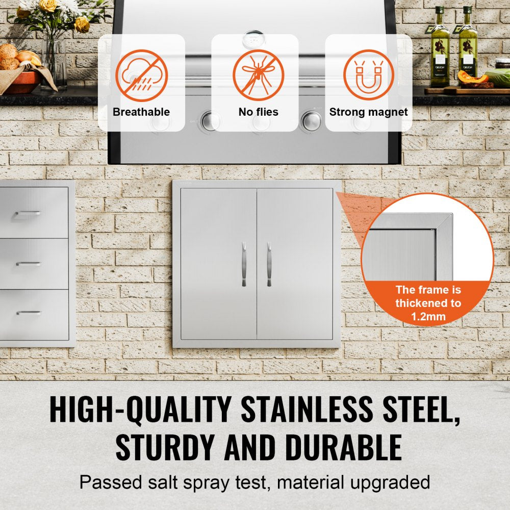 VEVOR BBQ Access Door, 24W x 24H Inch Double Outdoor Kitchen Door, Stainless Steel Flush Mount Door, Double Wall