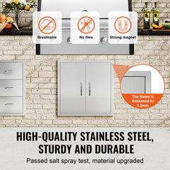 VEVOR BBQ Access Door, 24W x 24H Inch Double Outdoor Kitchen Door, Stainless Steel Flush Mount Door, Double Wall