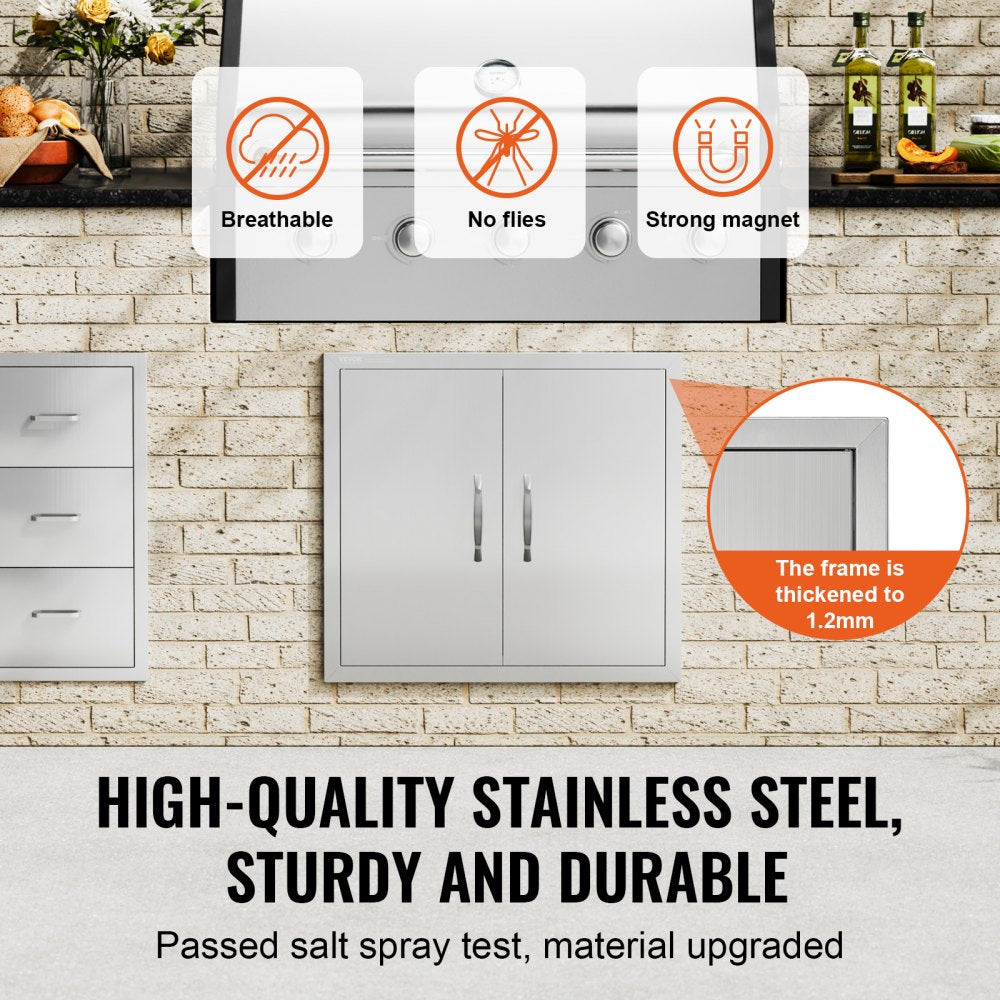 VEVOR BBQ Access Door, 26W x 24H Inch Double Outdoor Kitchen Door, Stainless Steel Flush Mount Door, Wall Vertical Door