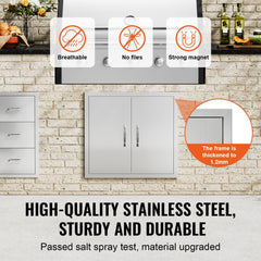 VEVOR BBQ Access Door, 26W x 24H Inch Double Outdoor Kitchen Door, Stainless Steel Flush Mount Door, Wall Vertical Door