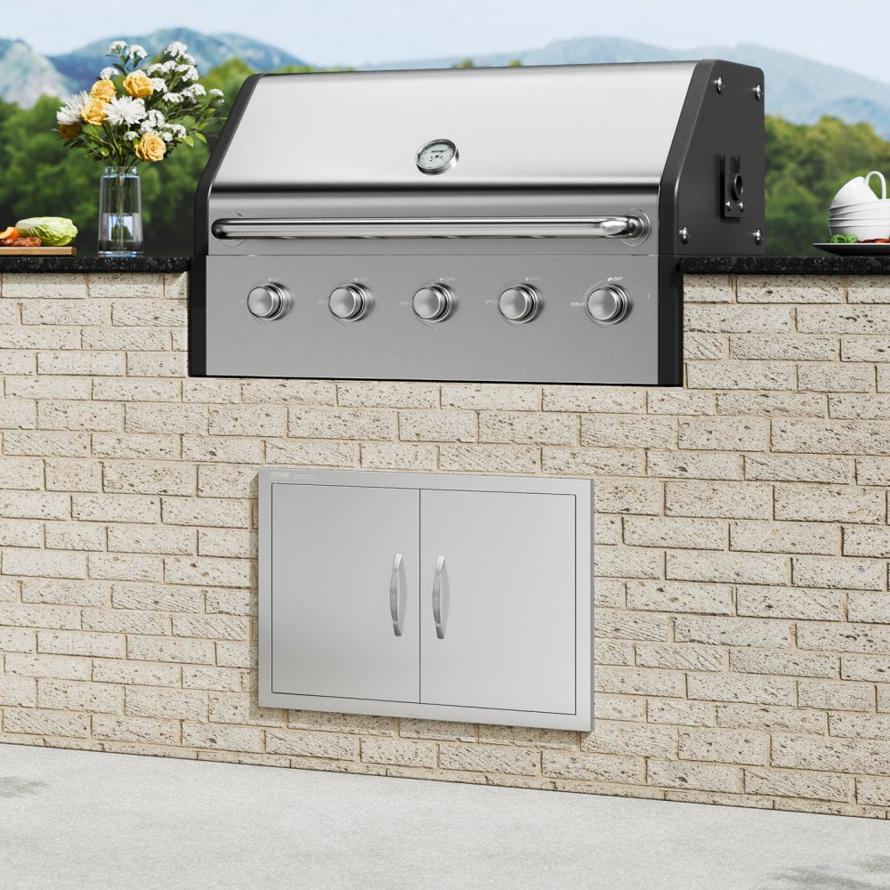 VEVOR BBQ Access Door, 28W x 19H Inch Double Outdoor Kitchen Door, Stainless Steel Flush Mount Door, Wall Vertical Door