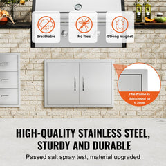 VEVOR BBQ Access Door, 30W x 21H Inch Double Outdoor Kitchen Door, Stainless Steel Flush Mount Door, Wall Vertical Door