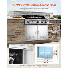 VEVOR BBQ Access Door, 30W x 21H Inch Double Outdoor Kitchen Door, Stainless Steel Flush Mount Door, Wall Vertical Door