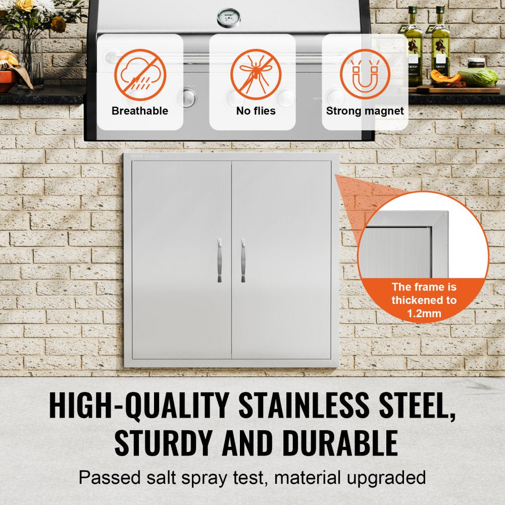 VEVOR BBQ Access Door, 31W x 31H Inch Double Outdoor Kitchen Door, Stainless Steel Flush Mount Door, Wall Vertical Door