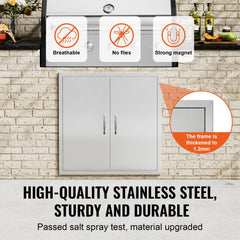 VEVOR BBQ Access Door, 31W x 31H Inch Double Outdoor Kitchen Door, Stainless Steel Flush Mount Door, Wall Vertical Door