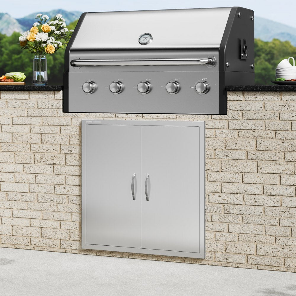 VEVOR BBQ Access Door, 31W x 31H Inch Double Outdoor Kitchen Door, Stainless Steel Flush Mount Door, Wall Vertical Door