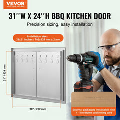 VEVOR BBQ Access Door, 31W x 24H Inch Double Outdoor Kitchen Door, Stainless Steel Flush Mount Door, Double Wall