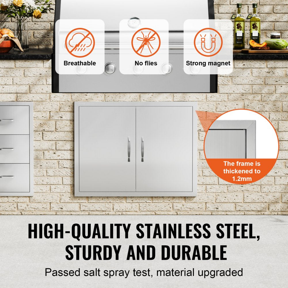 VEVOR BBQ Access Door, 31W x 24H Inch Double Outdoor Kitchen Door, Stainless Steel Flush Mount Door, Double Wall